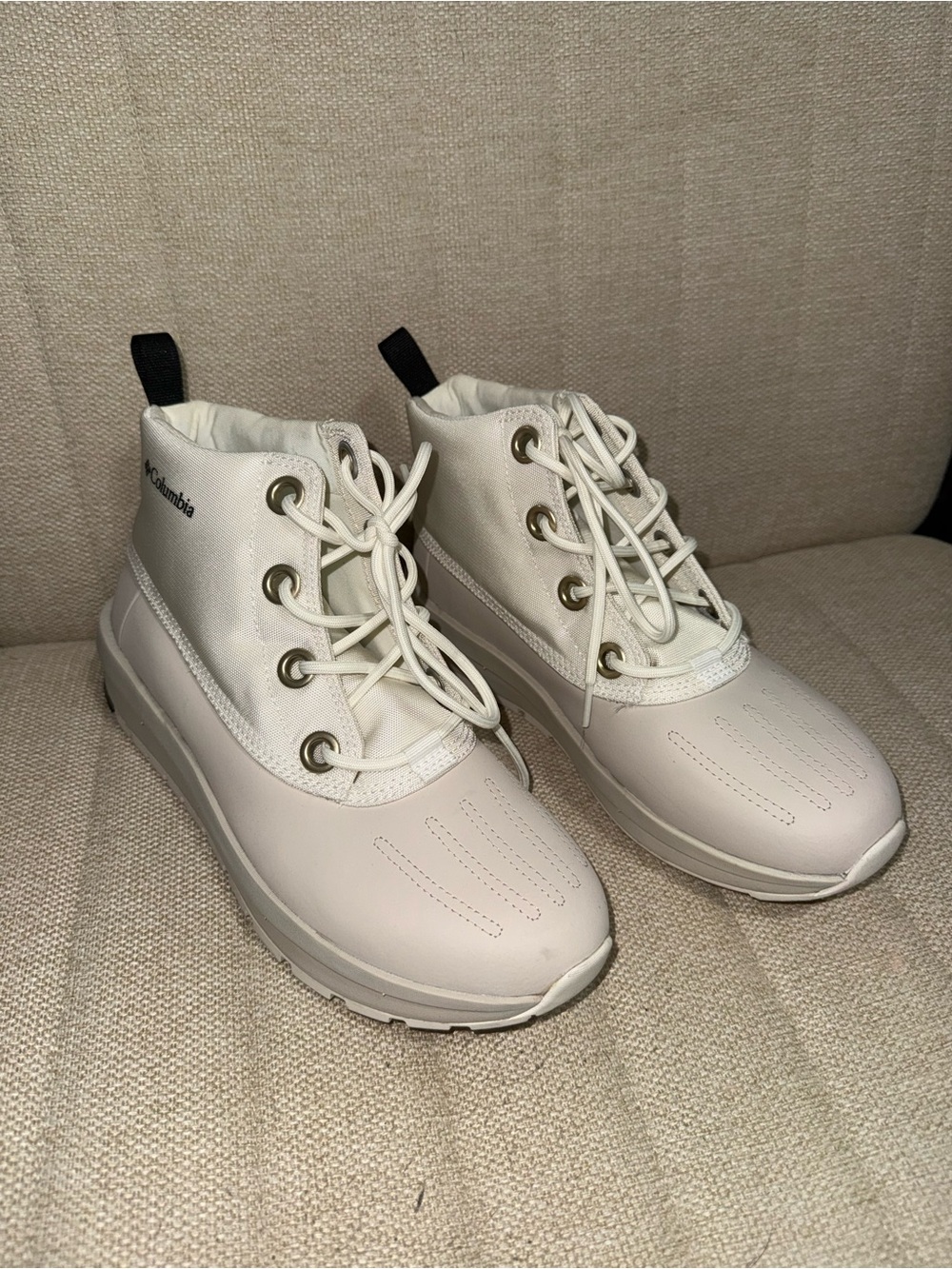 Columbia Cream/White Lace-Up Waterproof Womens Ankle Boots